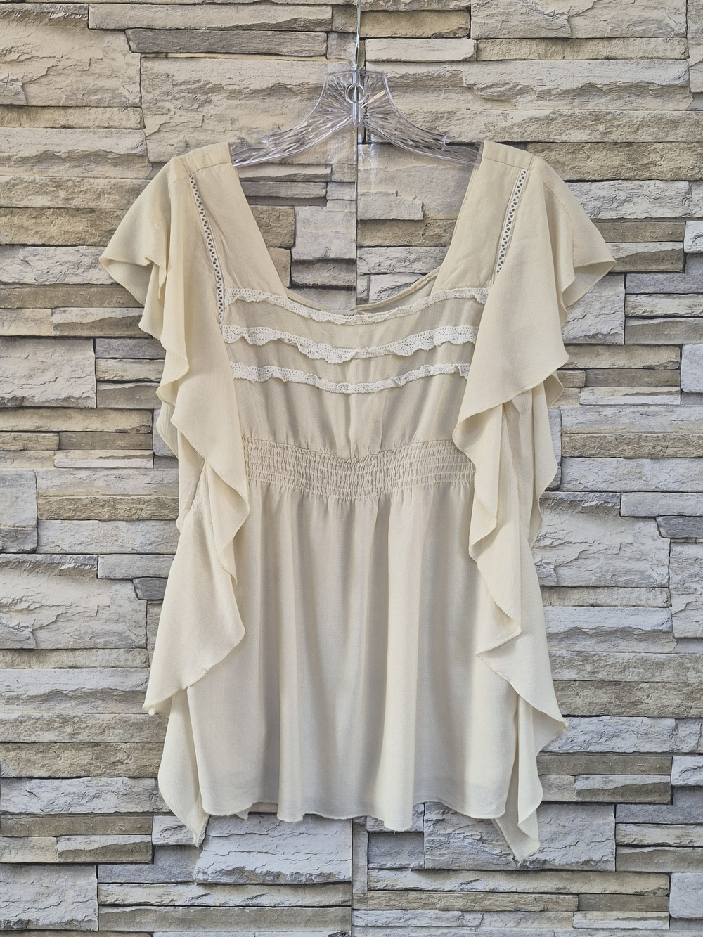 Blue Bird Blouse Women's Size M Cream Boho Ruffle Lace Cottagecore Romantic